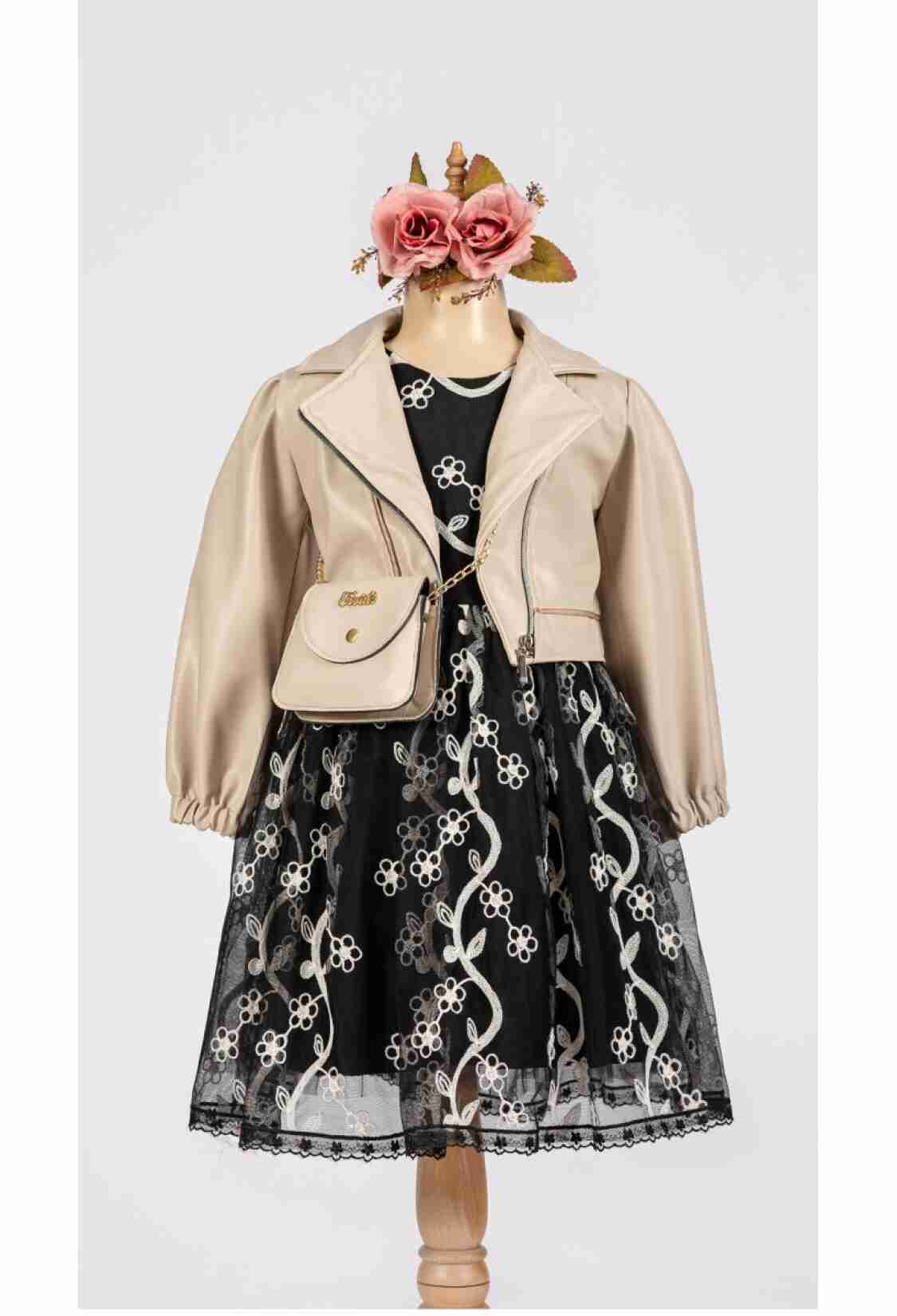 Girls' Suits - Toptan Kız Çocuk 3'lü Elbise, Ceket ve Çanta Takımı 6-12Y 1042-2541 - Brand: Tivido - Kids & Bby Clothes From TheBS Kids Turkey