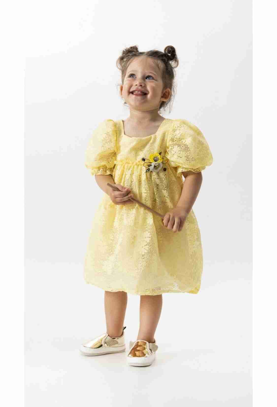Girl's Dress - Toptan Kız Çocuk Balon Kollu Yonca Elbise 6-9Y 1022-23324 - Brand: Wecan - Kids & Bby Clothes From TheBS Kids Turkey