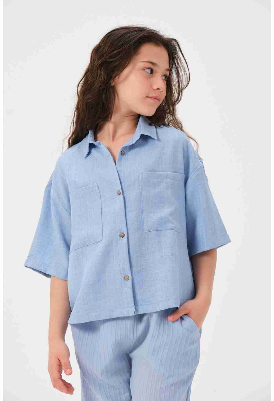 Girl's Shirt - Toptan Kız Çocuk Cepli Kısa Kollu Gömlek 8-15Y 2051-241Z4ALM81 - Brand: Jazziee - Kids & Bby Clothes From TheBS Kids Turkey
