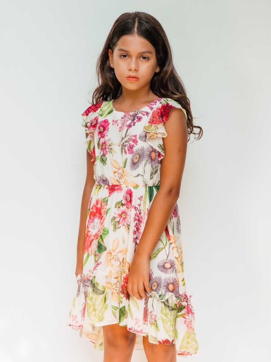 Girl's Dress - Toptan Kız Çocuk Desenli Elbise 4-12Y 1083-DSL0135 - Brand: Sheshe - Kids & Bby Clothes From TheBS Kids Turkey