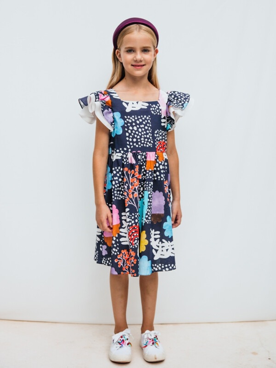 Girl's Dress - Toptan Kız Çocuk Desenli Elbise 4-12Y 1083-DSL0188 - Brand: Sheshe - Kids & Bby Clothes From TheBS Kids Turkey