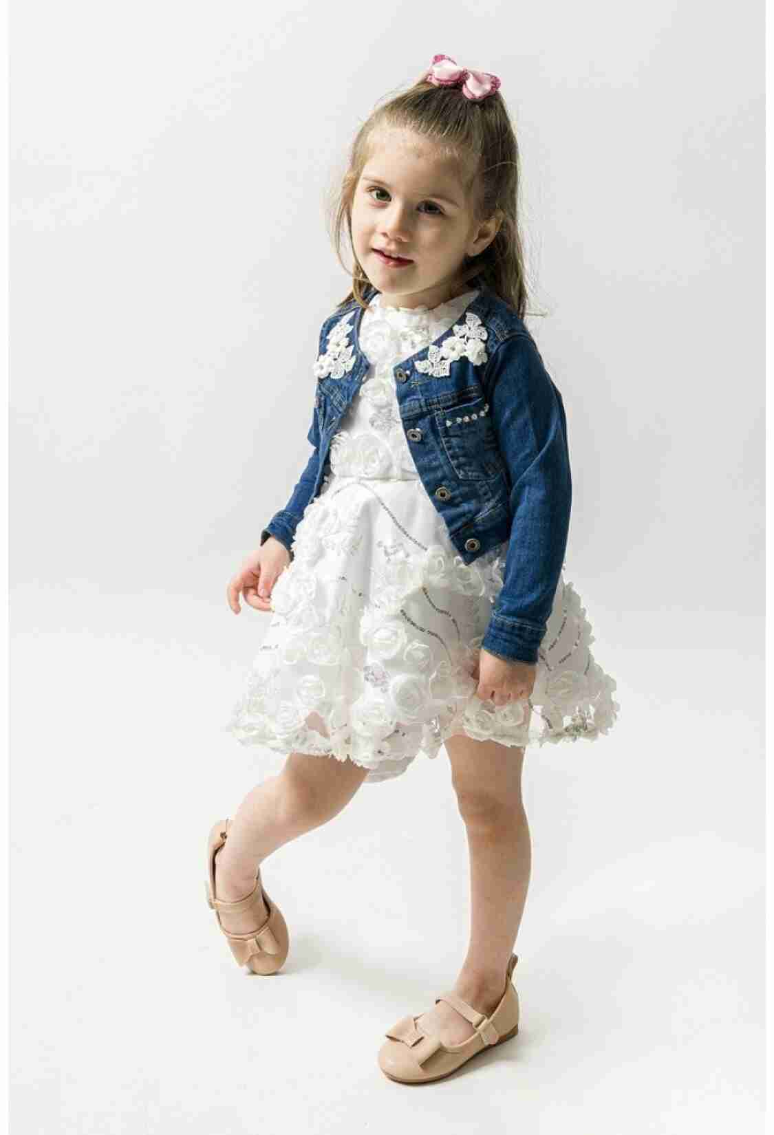 Girls' Outerwear - Toptan Kız Çocuk Yakası Dantelli Kot Ceket 2-5Y 1022-23400 - Brand: Wecan - Kids & Bby Clothes From TheBS Kids Turkey