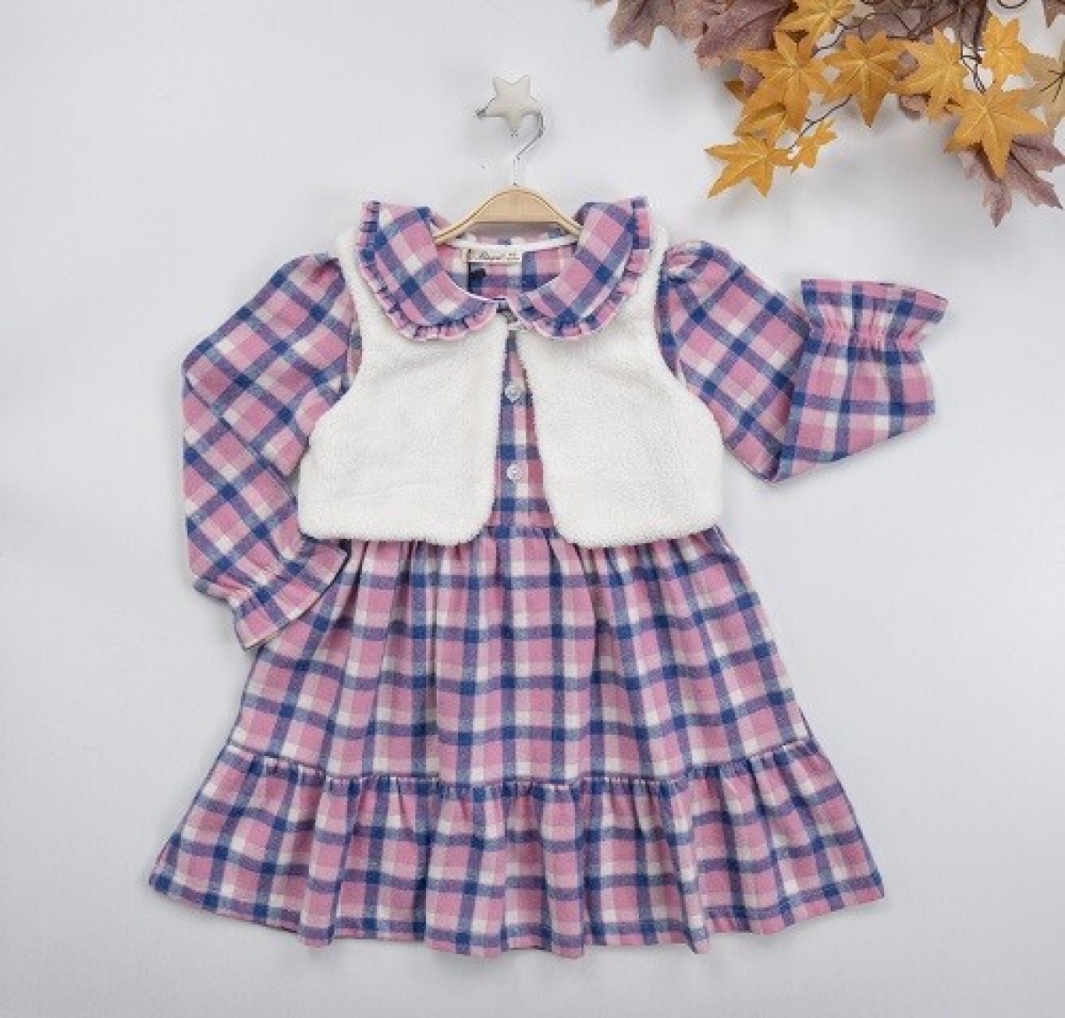 Girl's Dress - Velsoft Yelekli Ekose Elbise 1016-22278 - Brand: Büşra Bebe - Kids & Bby Clothes From TheBS Kids Turkey