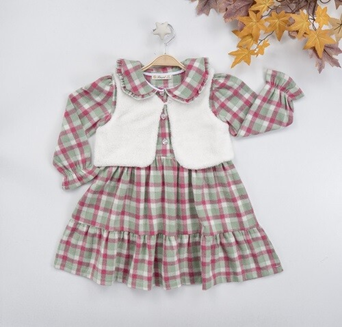 Girl’s Dress – Velsoft Yelekli Ekose Elbise 1016-22278 – Brand: Büşra Bebe – Kids & Bby Clothes From TheBS Kids Turkey