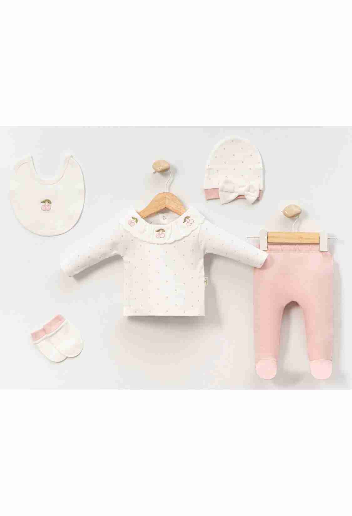 Newborn - B1 - Vişne Nakışlı 5li Kız Yenidoğan Zıbın Set - Brand: CAYZEN - Kids & Bby Clothes From TheBS Kids Turkey
